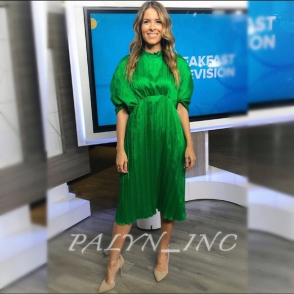 SOLD OUT❤️NWT ZARA LIMITED EDITION GREEN PLEATED MIDI DRESS - Picture 2 of 9